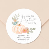 Baby shower Oranje pompoen Waterverf Ronde Sticker