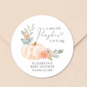 Baby shower Oranje pompoen Waterverf Ronde Sticker