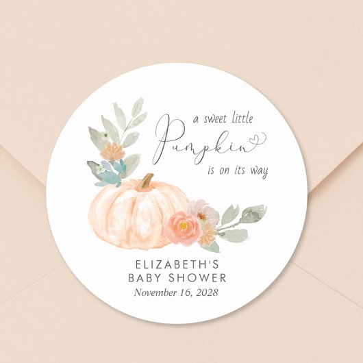 Baby shower Oranje pompoen Waterverf Ronde Sticker