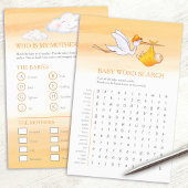 Baby shower oranje woord zoeken baby match spel flyer