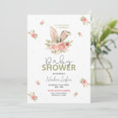 Baby shower Orejas de Conejo Rosa y Flores Kaart (Staand voorkant)