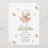 Baby shower Orejas de Conejo Rosa y Flores Kaart (Voorkant / Achterkant)
