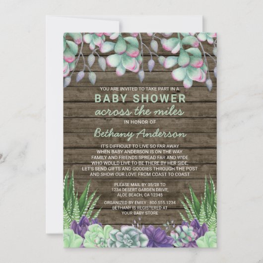 Baby shower Over de Miles Rustieke Succulenten Kaart (Voorkant)