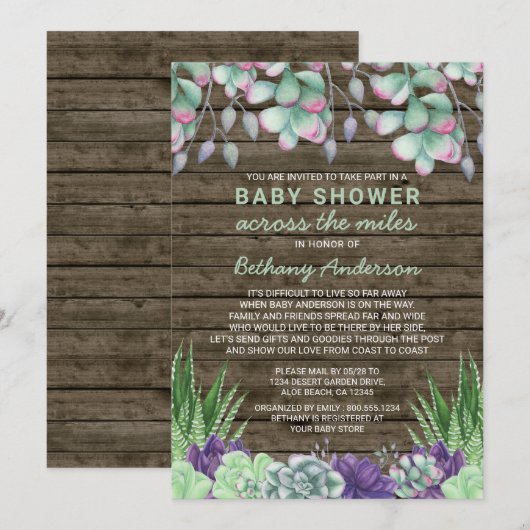 Baby shower Over de Miles Rustieke Succulenten Kaart (Voorkant / Achterkant)