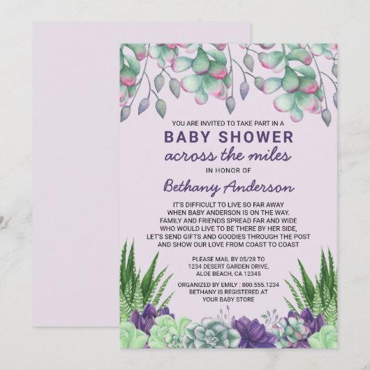 Baby shower Over de Miles Waterverf Succulenten Kaart (Voorkant / Achterkant)