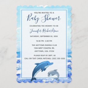 Baby shower over het thema Moeder en Baby Dolphin  Kaart
