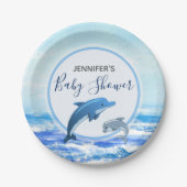 Baby shower over het thema Moeder en Baby Dolphin  Papieren Bordje (Voorkant)