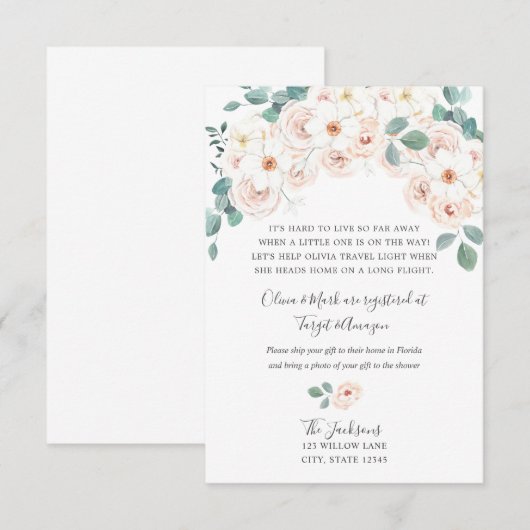 Baby shower over lange afstand informatiekaartje (Voorkant / Achterkant)