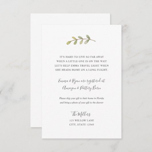 Baby shower over lange afstand informatiekaartje (Voorkant / Achterkant)