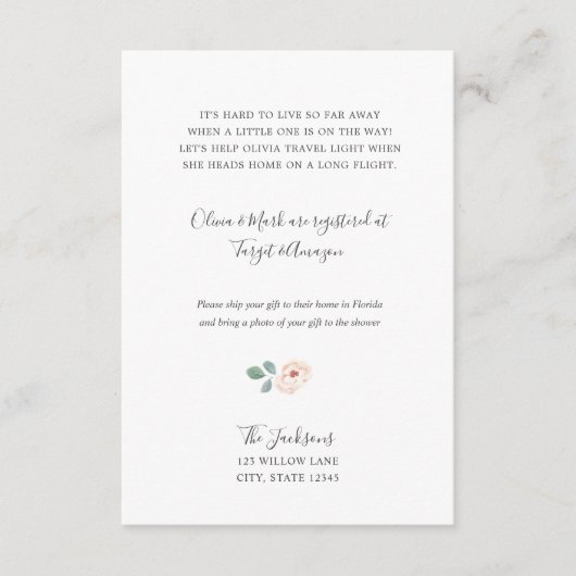 Baby shower over lange afstand informatiekaartje (Voorkant)