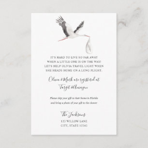 Baby shower over lange afstand informatiekaartje