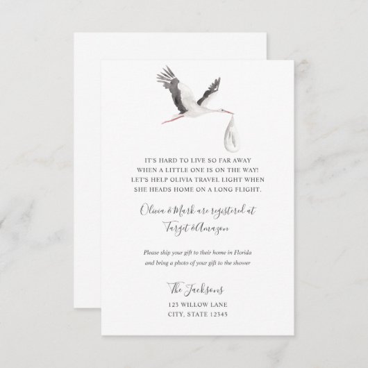 Baby shower over lange afstand informatiekaartje (Voorkant / Achterkant)