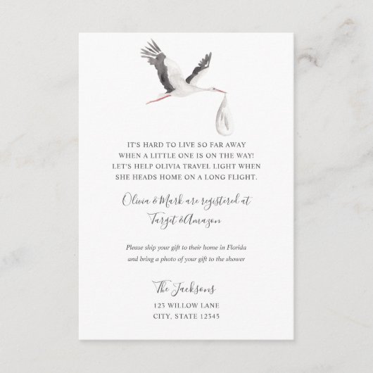 Baby shower over lange afstand informatiekaartje (Voorkant)