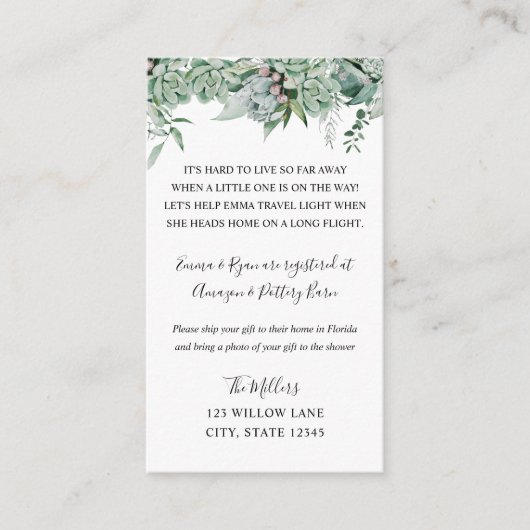 Baby shower over lange afstand informatiekaartje (Voorkant)