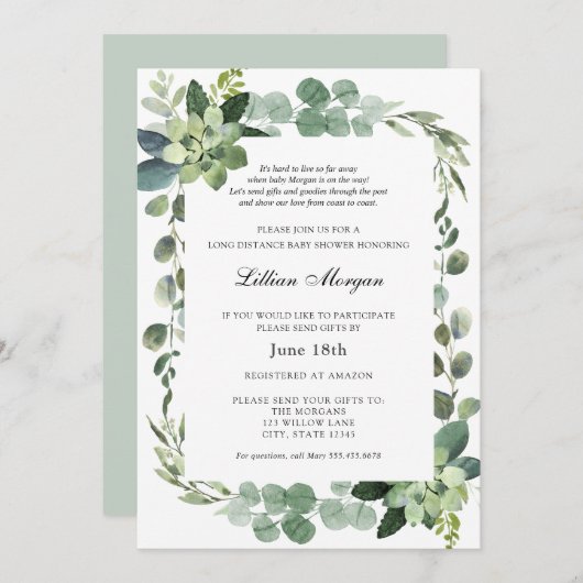 Baby shower over lange afstand per post kaart (Voorkant / Achterkant)