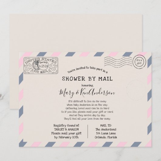 Baby shower over lange afstand per post kaart (Voorkant / Achterkant)