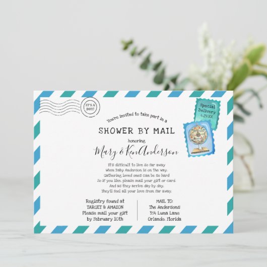 Baby shower over lange afstand per post kaart (Staand voorkant)
