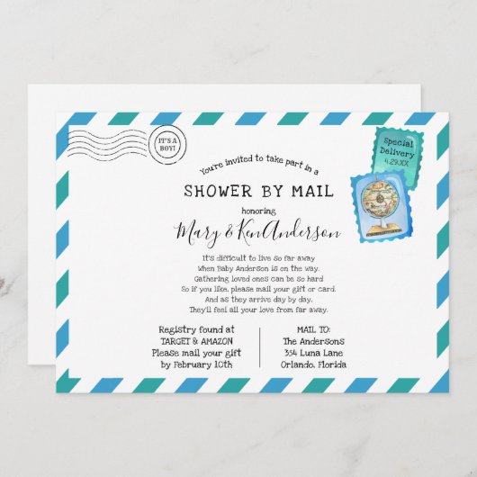 Baby shower over lange afstand per post kaart (Voorkant / Achterkant)