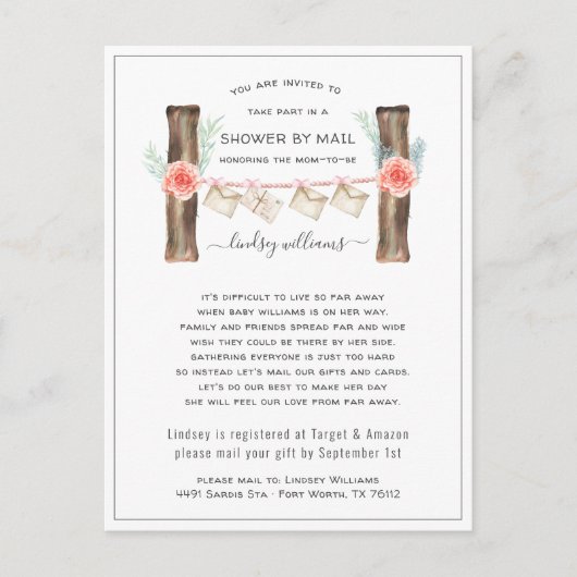 Baby shower over lange afstanden per postuitnodigi briefkaart (Voorkant)