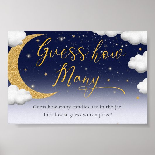 Baby Shower Over the Moon Guess How Many Sign Poster (Voorkant)