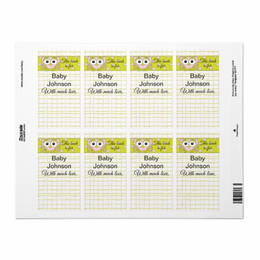 Baby shower "Owl roze" Bladzijde 8 Etiket (Full Sheet)