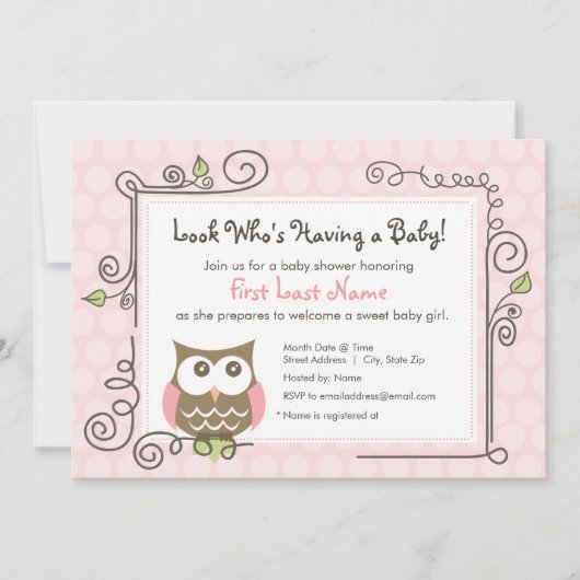 baby shower Owl Uitnodigen Kaart (Voorkant)