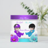 Baby shower Paars Blauwgroen blauw Kaart (Staand voorkant)