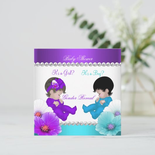 Baby shower Paars Blauwgroen blauw Kaart (Staand voorkant)