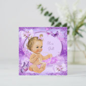  Baby shower Paars Butterfly Blonde Kaart (Staand voorkant)