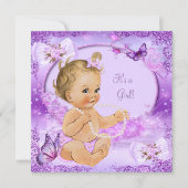  Baby shower Paars Butterfly Blonde Kaart (Voorkant)