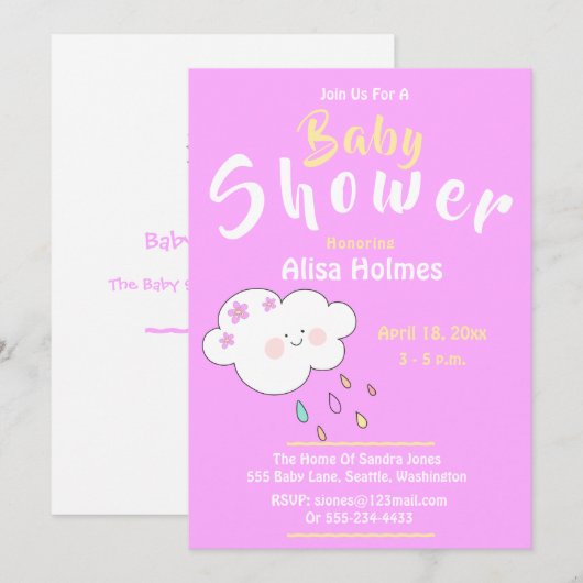 Baby shower, Paars en wit, Kaart (Voorkant / Achterkant)