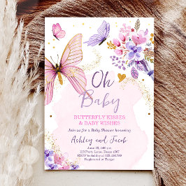 Baby shower Paars Floral Pink Girl Invi Kaart