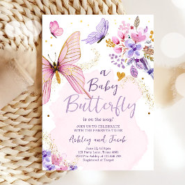 Baby shower Paars Floral roze meisje Kaart