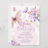 Baby shower Paars Floral roze meisje Kaart (Voorkant)