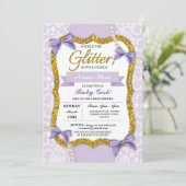 Baby shower Paars Glitter Bow Girl Kaart (Staand voorkant)