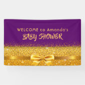 Baby shower paars goud welkomstmonogram spandoek (Horizontaal)