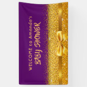 Baby shower paars goud welkomstmonogram spandoek (Verticaal)