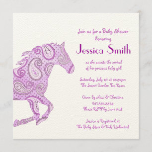 Baby shower Paars Paisley Horse Kaart