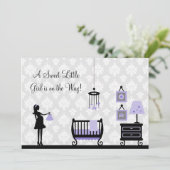 Baby shower: Paars: Uitnodiging (Staand voorkant)