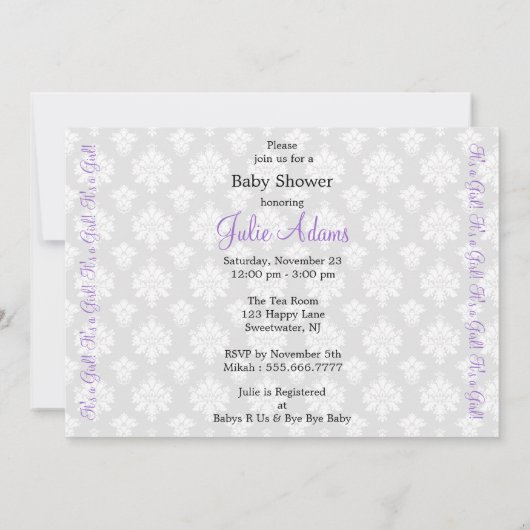 Baby shower: Paars: Uitnodiging (Achterkant)