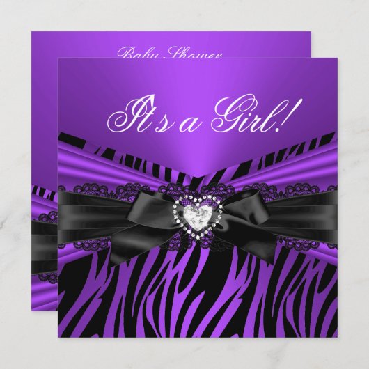 Baby shower Paars Zebra Kaart (Voorkant / Achterkant)