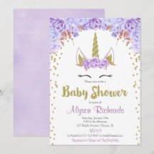 Baby shower Paarse en gouden eenhoorn