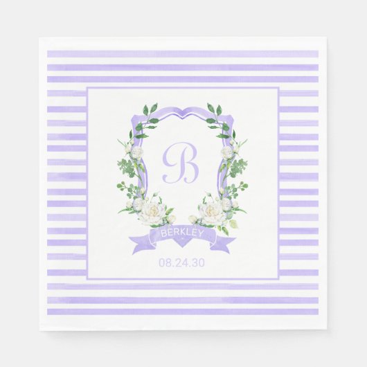 Baby shower Paarse Floral Crest Servet (Voorkant)