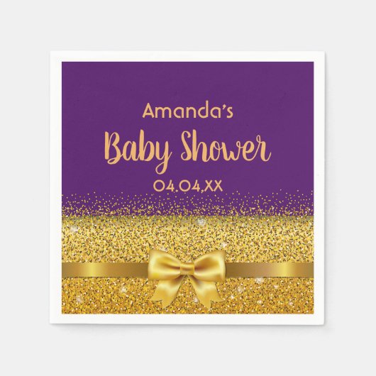 Baby shower paarse goudboog servet (Voorkant)