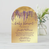 baby shower paarse gouden druppelglitters kaart (Staand voorkant)