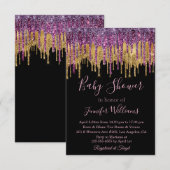 baby shower paarse gouden druppels zwart kaart (Voorkant / Achterkant)