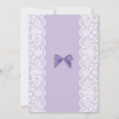 baby shower Paarse Lace Glitter Bow Girl Invite Kaart (Achterkant)