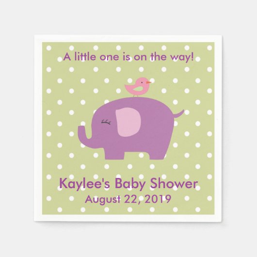 Baby shower Paarse olifant Polka Dot servetten (Voorkant)