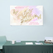Baby shower Paarse roze goudWaterverf Spandoek (Beurs)