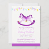 Baby shower paarse schommelpaard bunting kaart (Voorkant)